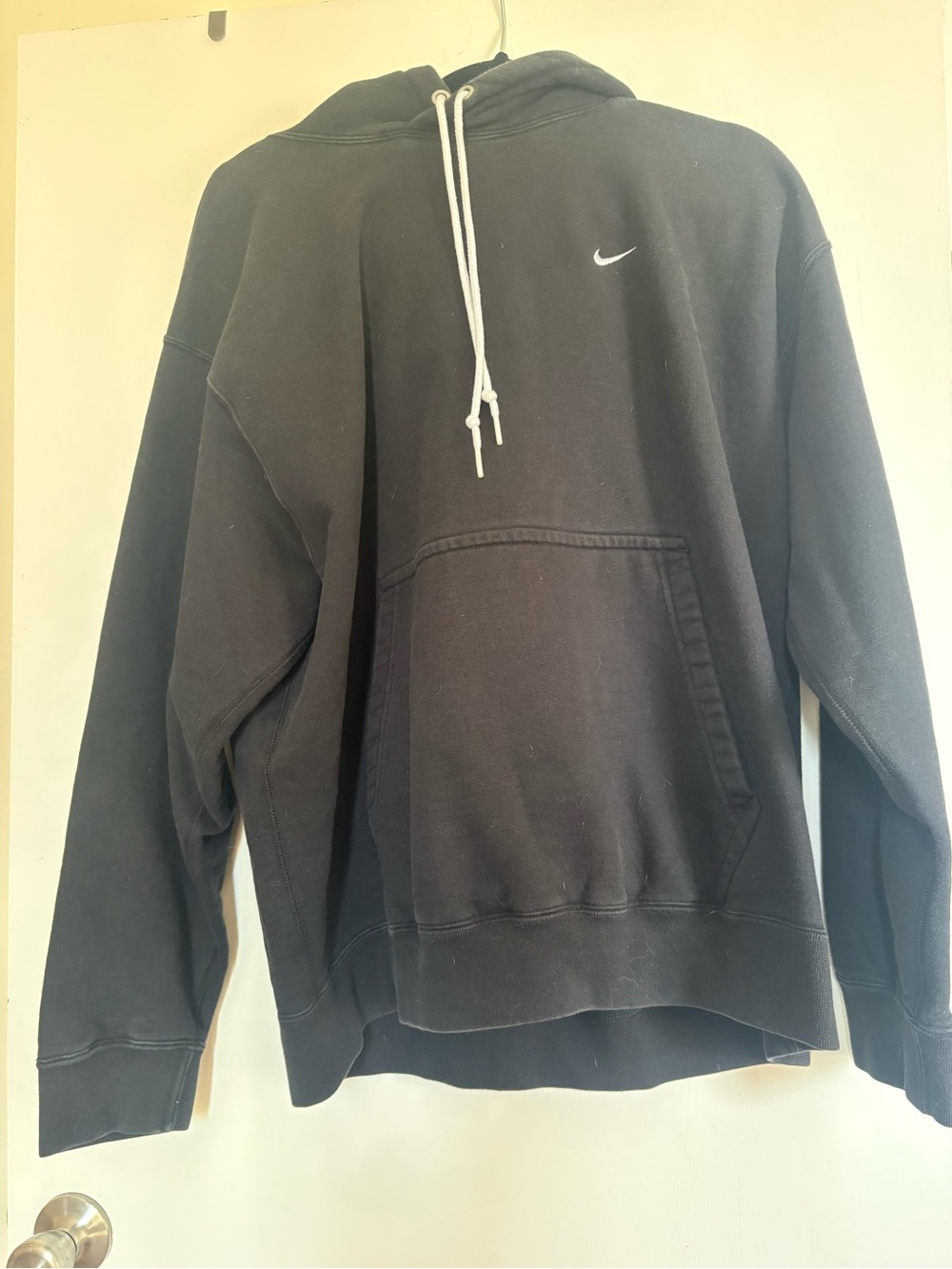Nike Black Hoodie with White Swoosh and Drawstring